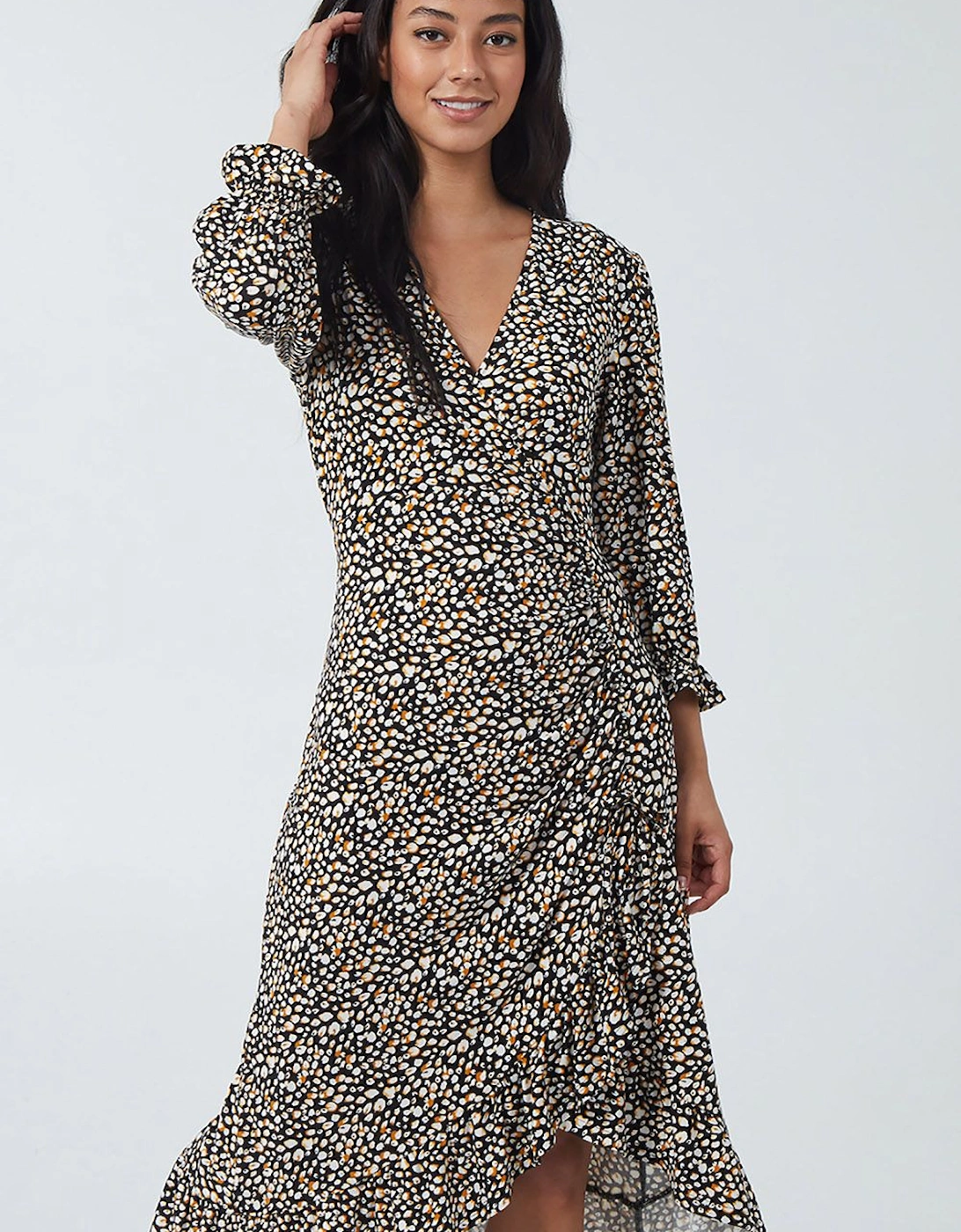Wrap Front Ruched Detail Midi Dress, 2 of 1