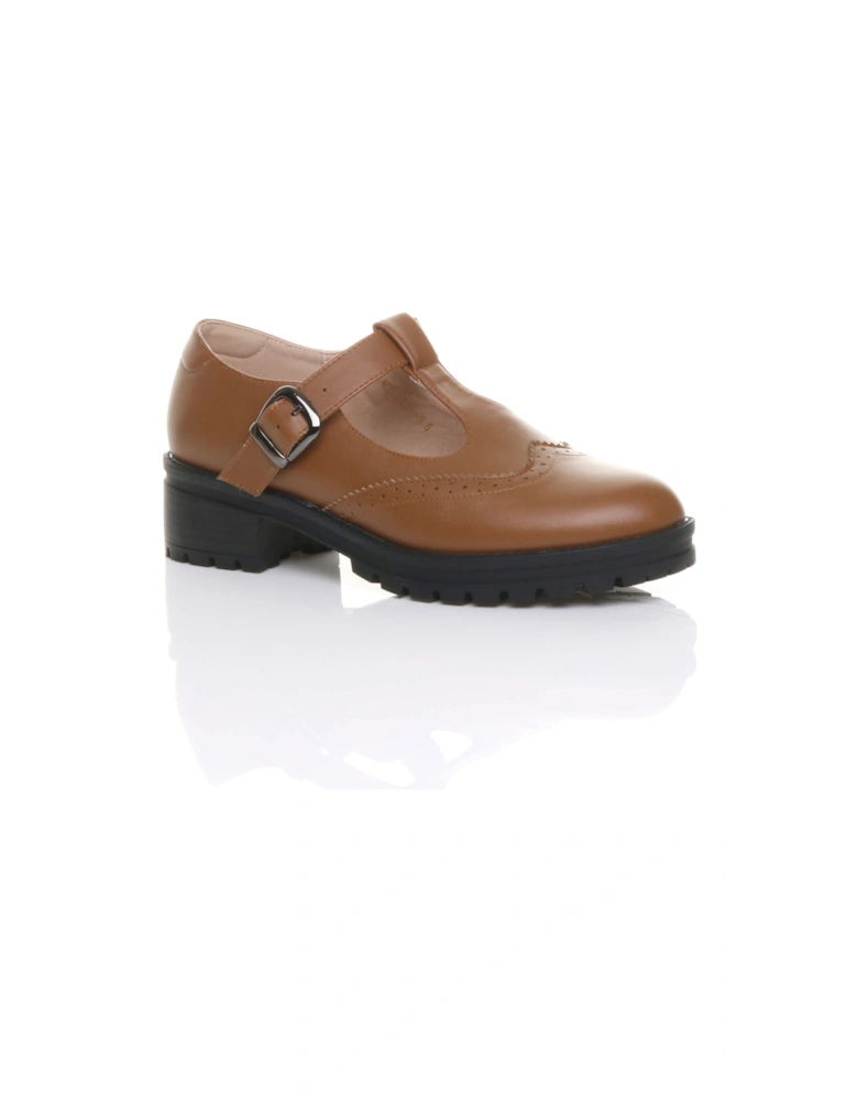 Mid  Heel Chunky Brogues Buckled T-Bar  Mary Janes