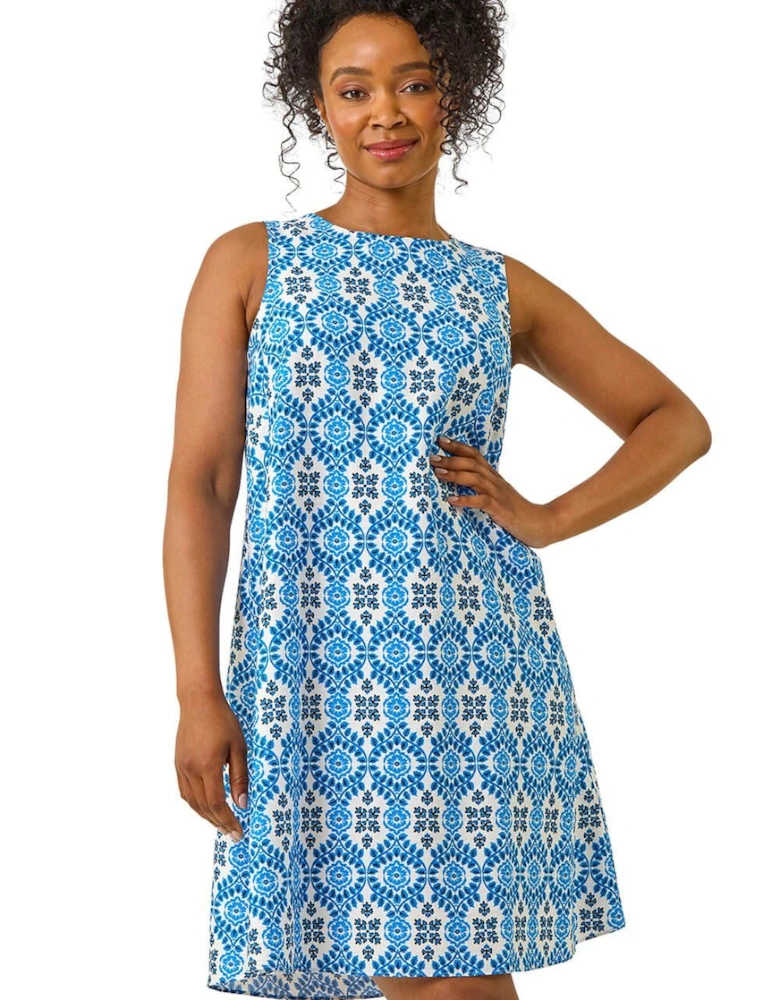 Petite Tile Print Swing Dress