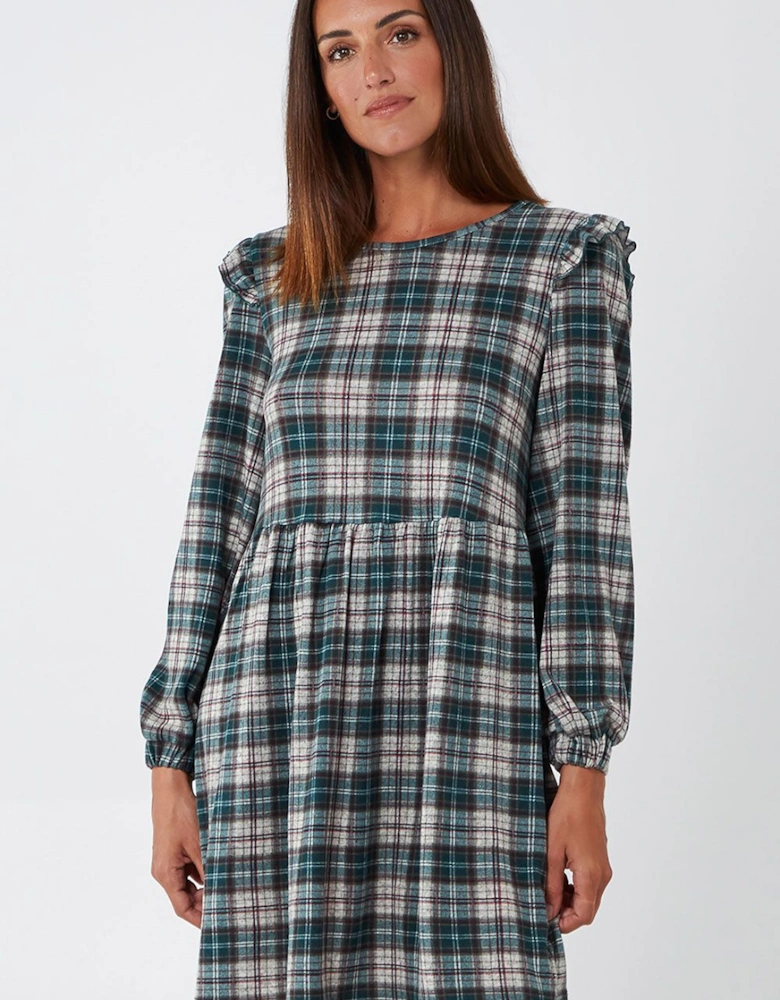 Frill Shoulder Check Smock Dress
