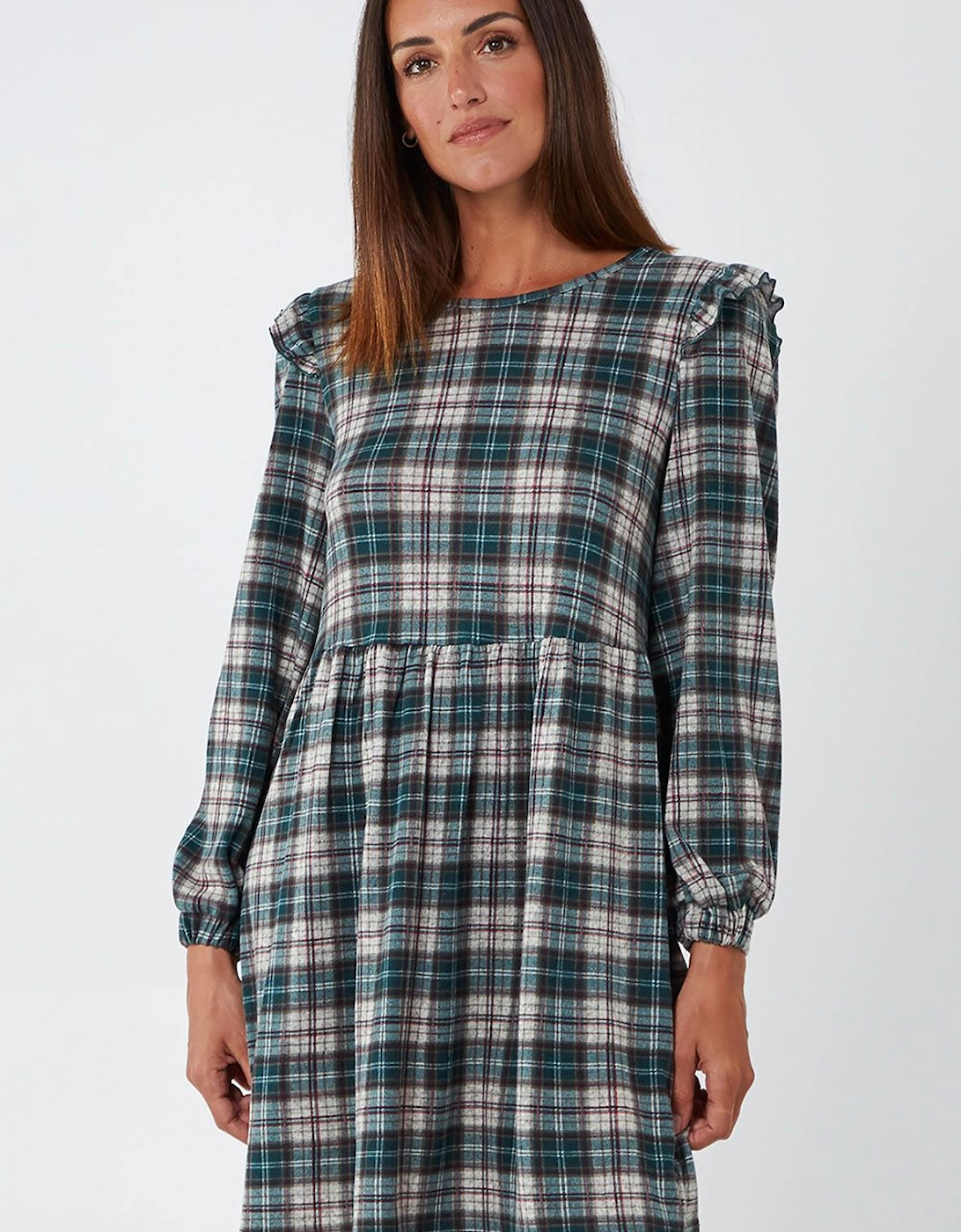 Frill Shoulder Check Smock Dress, 2 of 1