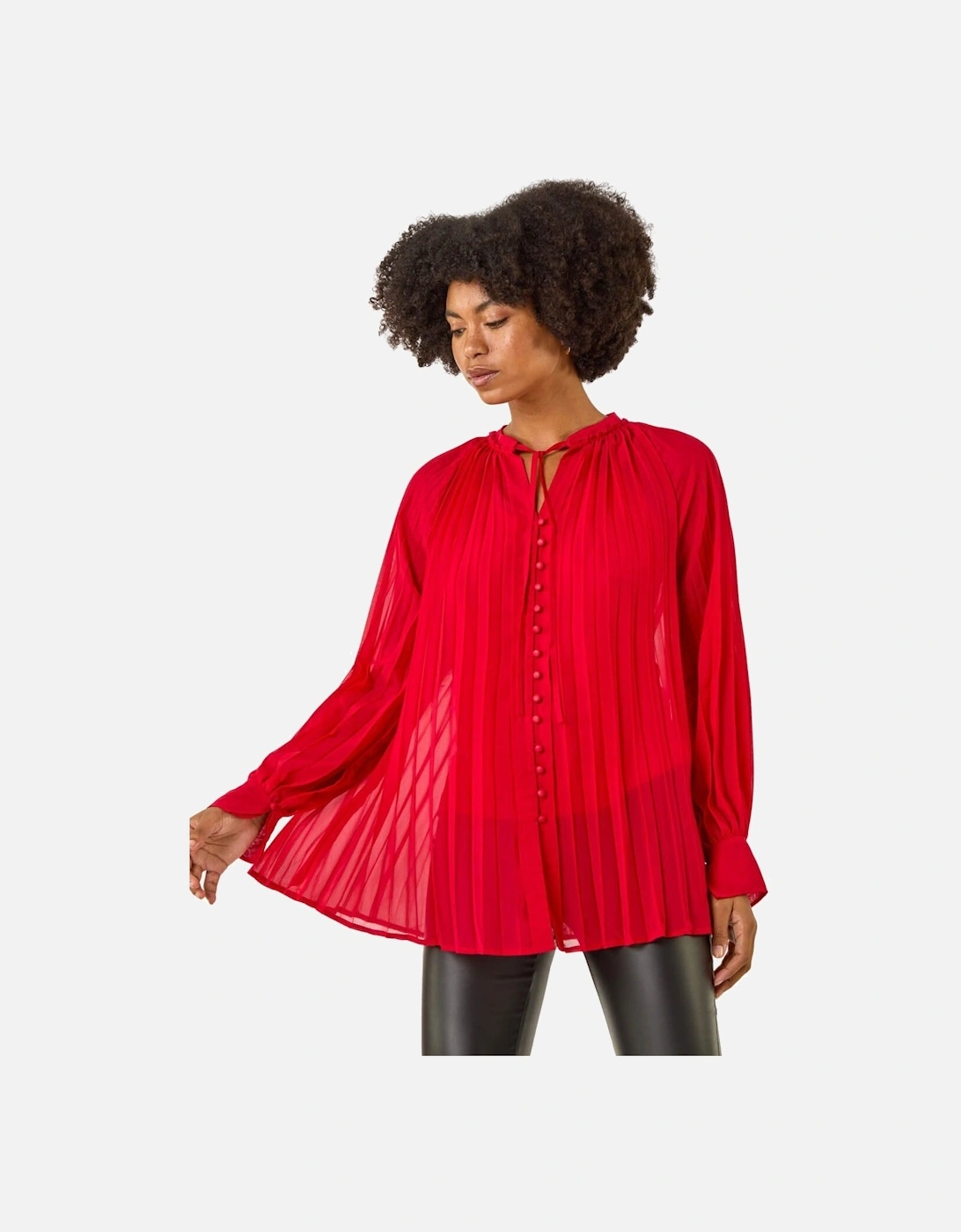 Tie V-Neck Pleated Blouse, 2 of 1