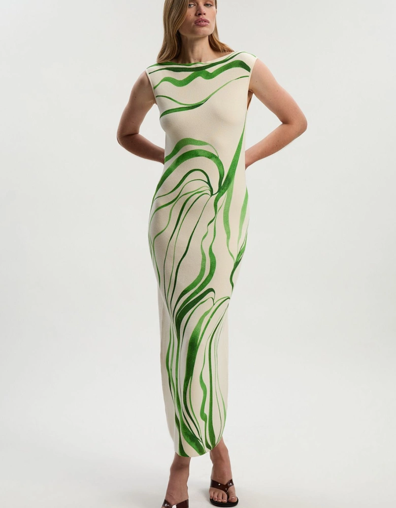 Abstract Print Knitted Maxi Dress