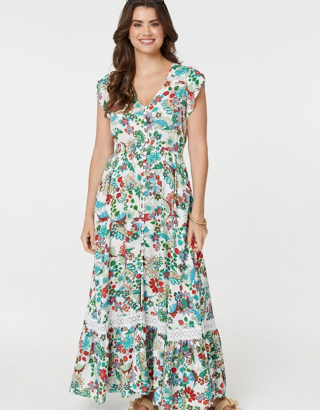 Vintage Boho Print Cap Sleeve Maxi Dress, 2 of 1