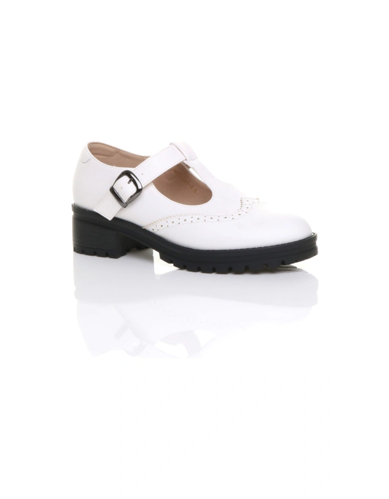 Mid  Heel Chunky Brogues Buckled T-Bar  Mary Janes