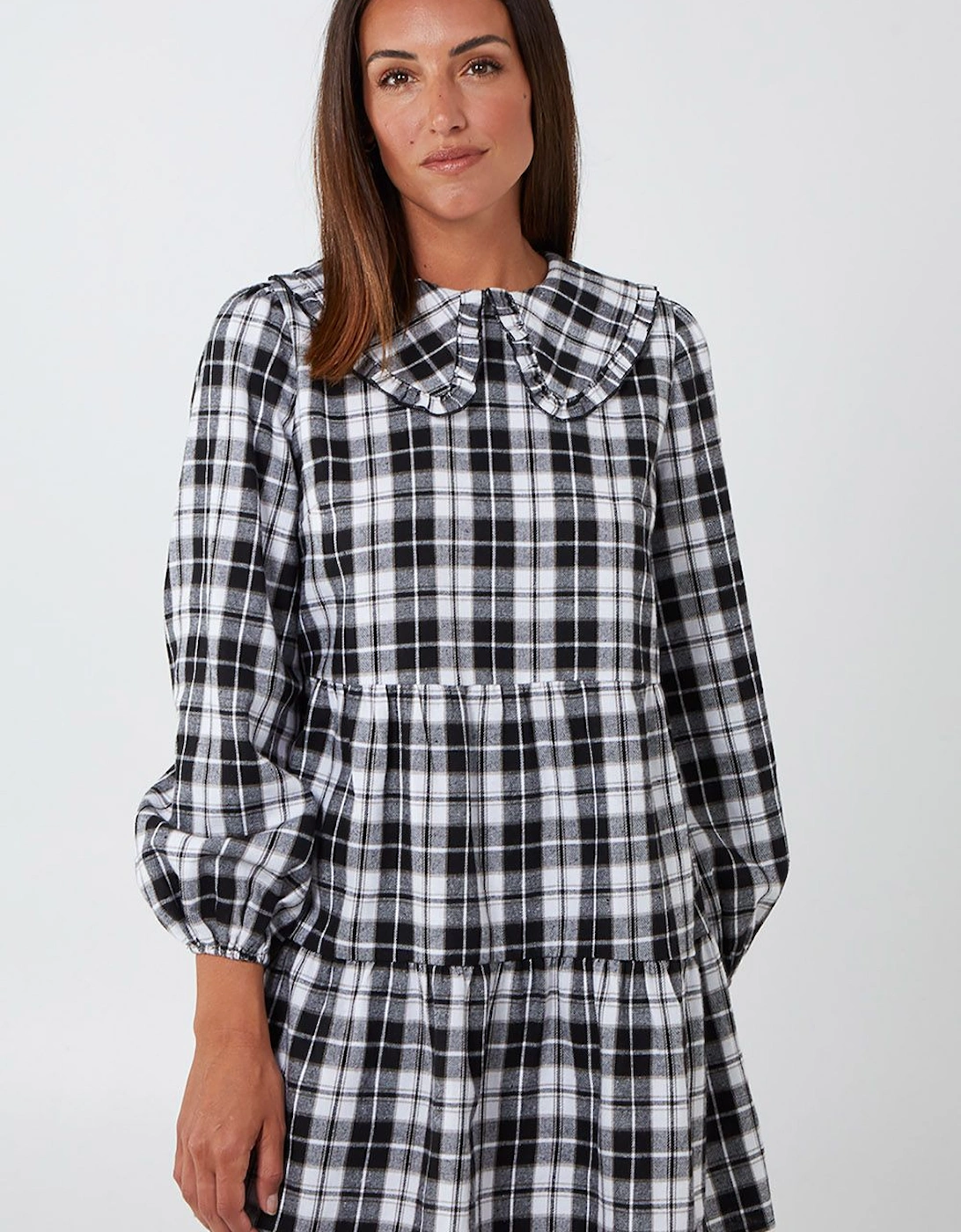 Frill Collar Check Smock Dress, 2 of 1