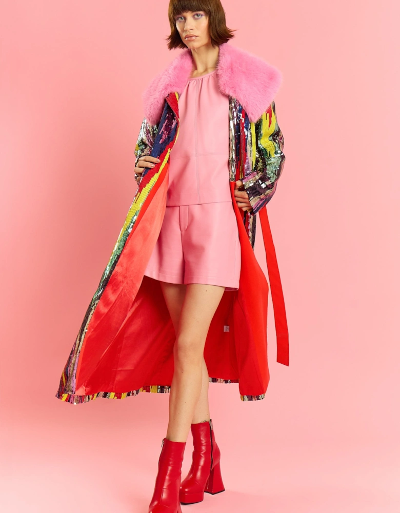 Bamboo RainBow Sequins Trench Coat