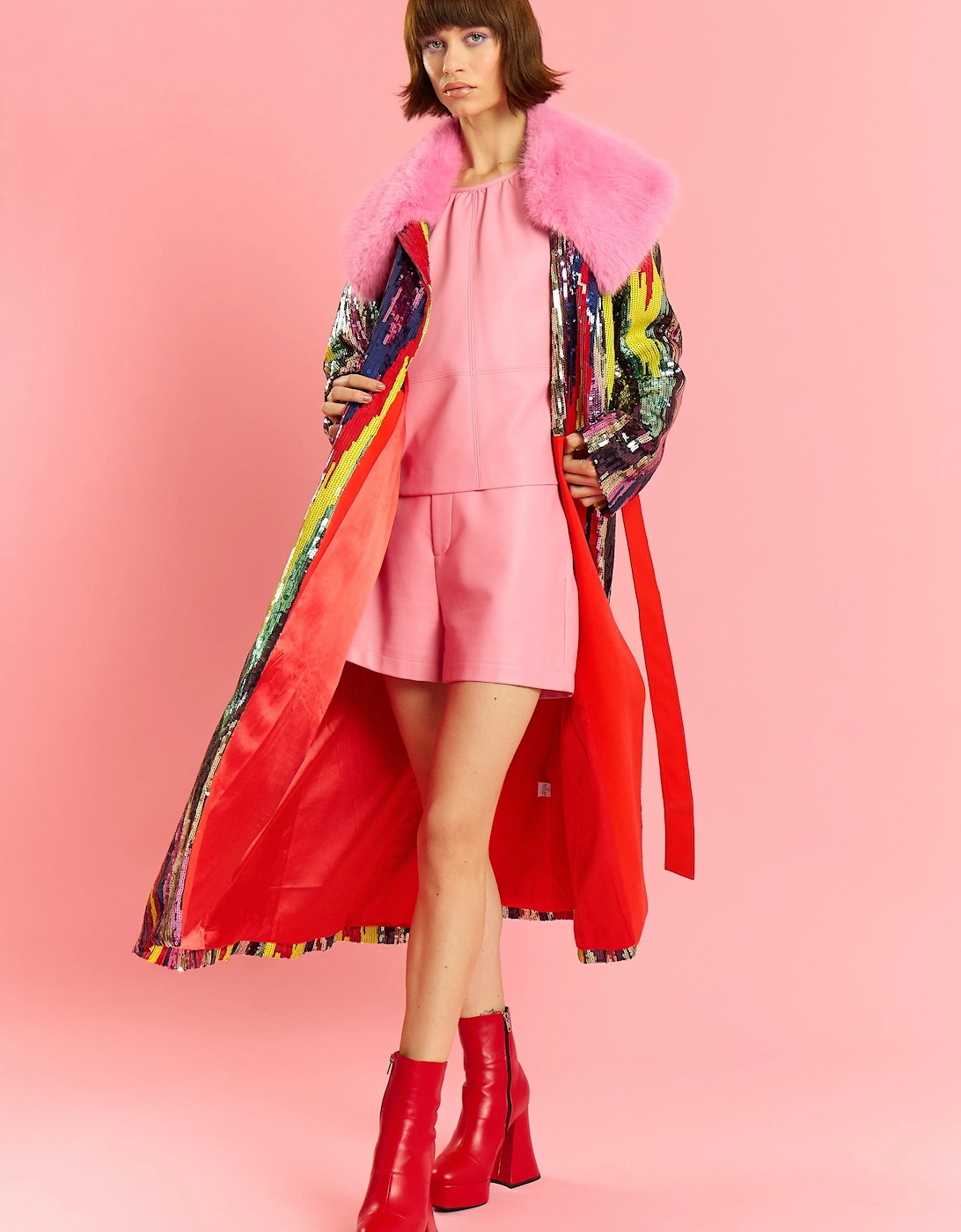 Bamboo RainBow Sequins Trench Coat