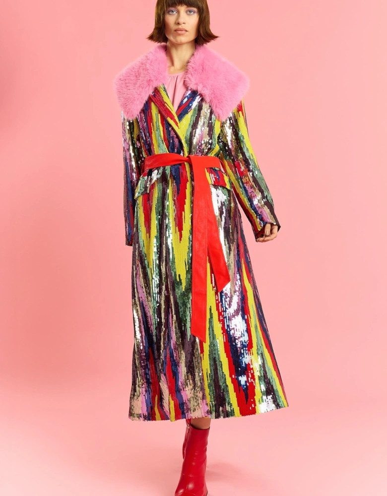 Bamboo RainBow Sequins Trench Coat