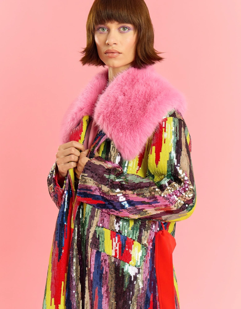 Bamboo RainBow Sequins Trench Coat