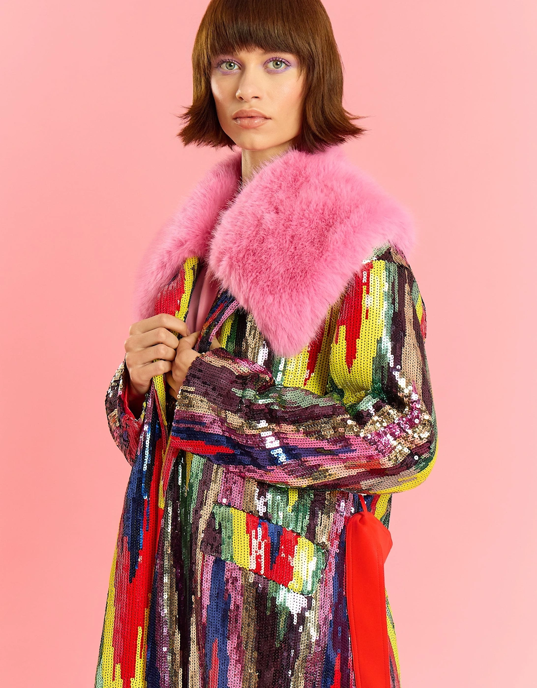 Bamboo RainBow Sequins Trench Coat