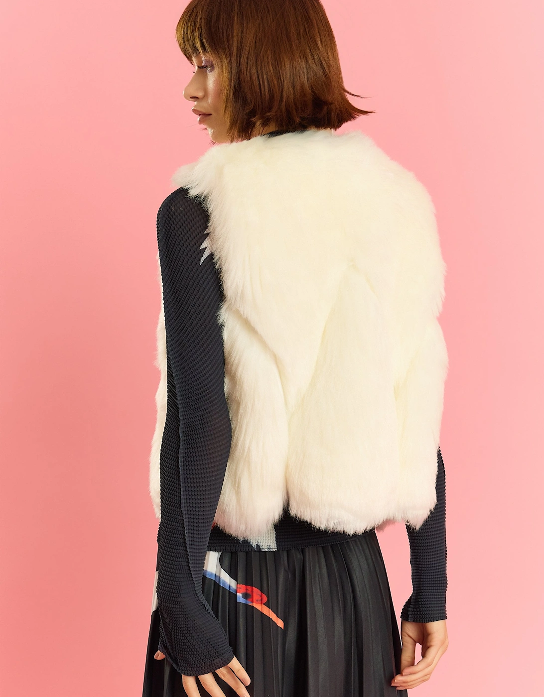 Cream Faux Fur Short Gilet