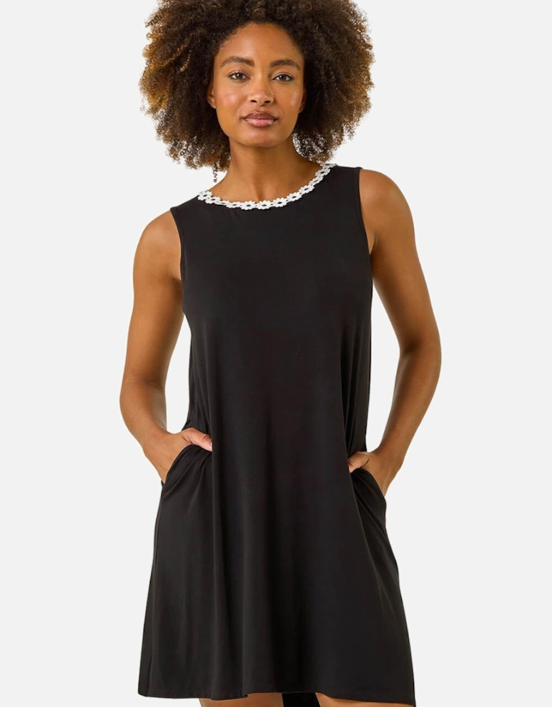 Floral Trim A-Line Stretch Dress