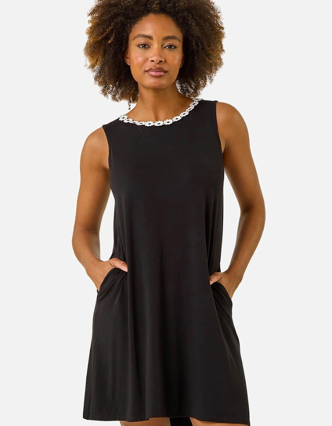 Floral Trim A-Line Stretch Dress, 2 of 1