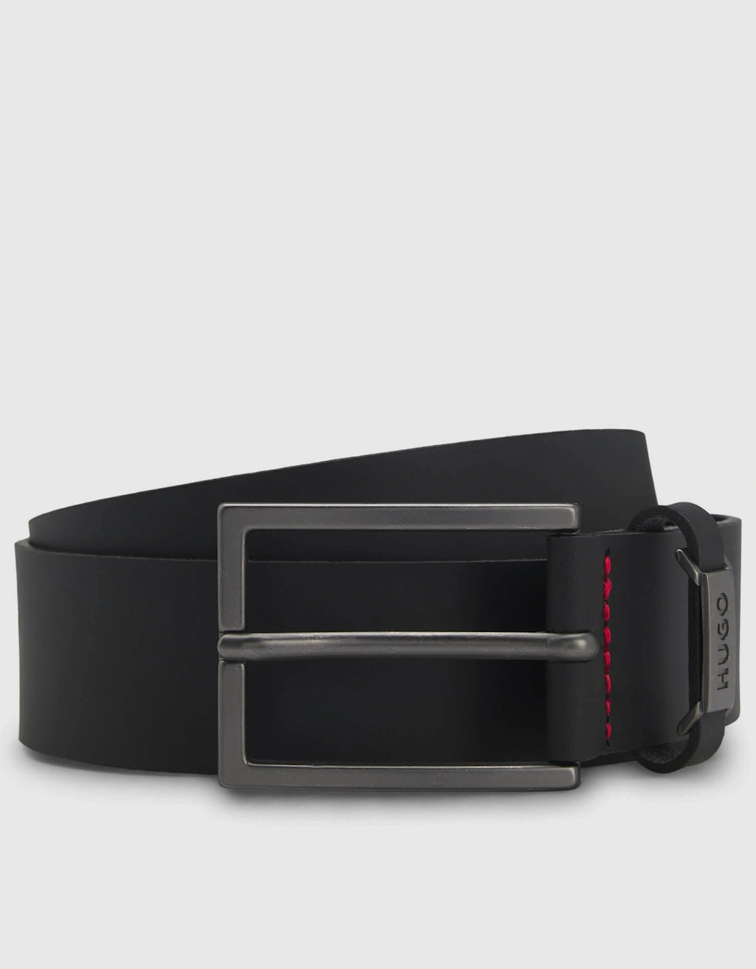 HUGO Gabriel Mens Buffalo-Leather Belt with Logo Keeper and Polished Hardware - Black 002, 5 of 4