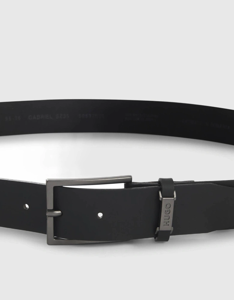 HUGO Gabriel Mens Buffalo-Leather Belt with Logo Keeper and Polished Hardware - Black 002