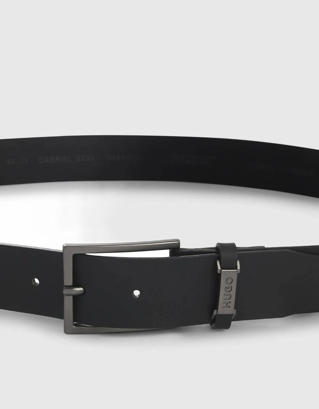 HUGO Gabriel Mens Buffalo-Leather Belt with Logo Keeper and Polished Hardware - Black 002
