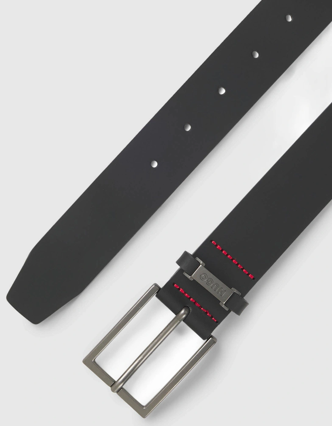 HUGO Gabriel Mens Buffalo-Leather Belt with Logo Keeper and Polished Hardware - Black 002