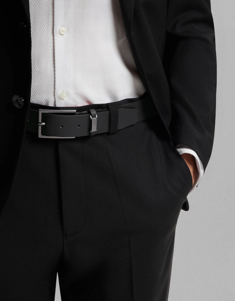 HUGO Gabriel Mens Buffalo-Leather Belt with Logo Keeper and Polished Hardware - Black 002