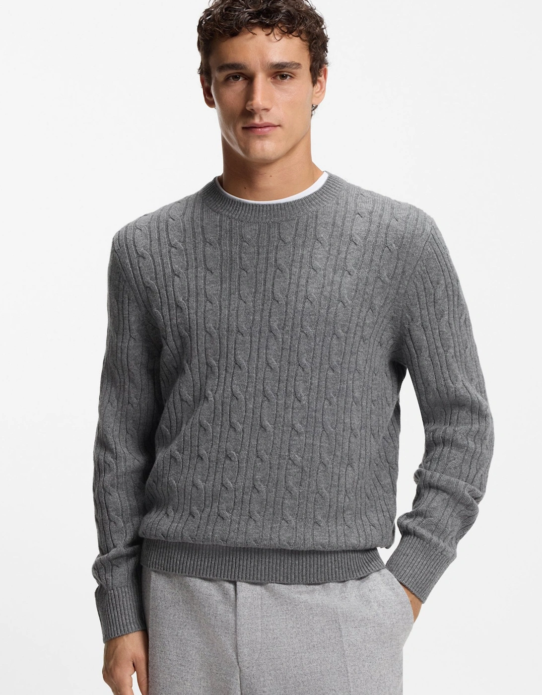 H Hetico Cable Sweater Grey