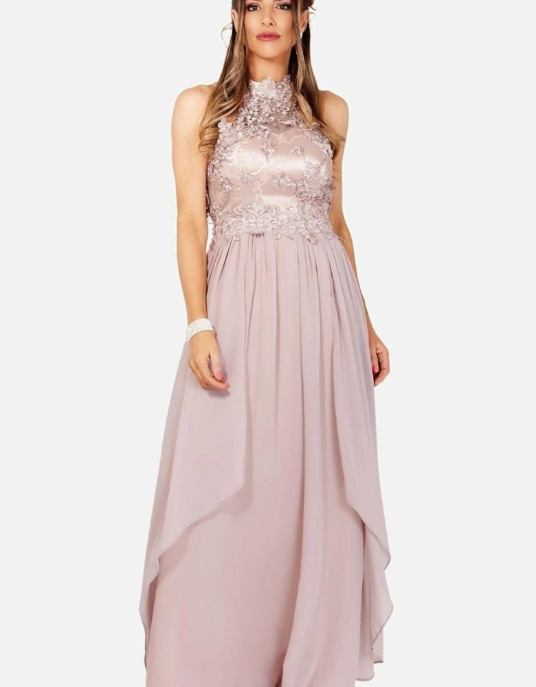 Lace Halterneck Maxi Prom Dress