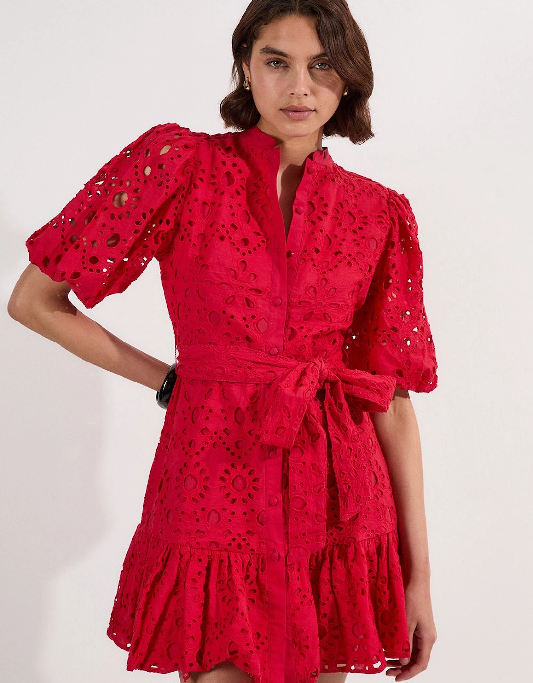 Petite Cotton Broderie Woven Tie Waist Mini Dress, 2 of 1
