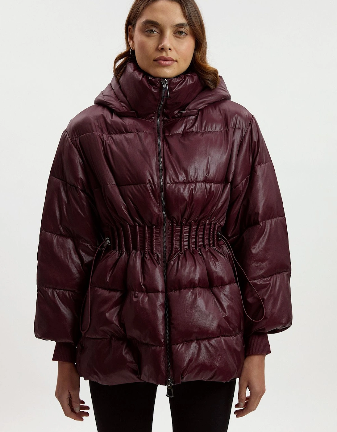 Quilted Drawstring Waist Hooded Rib Cuff Puffer Jacket, 2 of 1