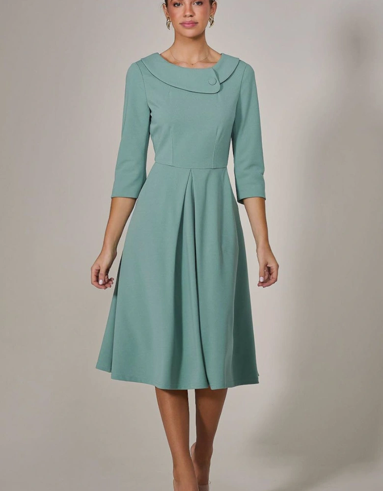 Roll Collar Long Sleeve Midi Dress