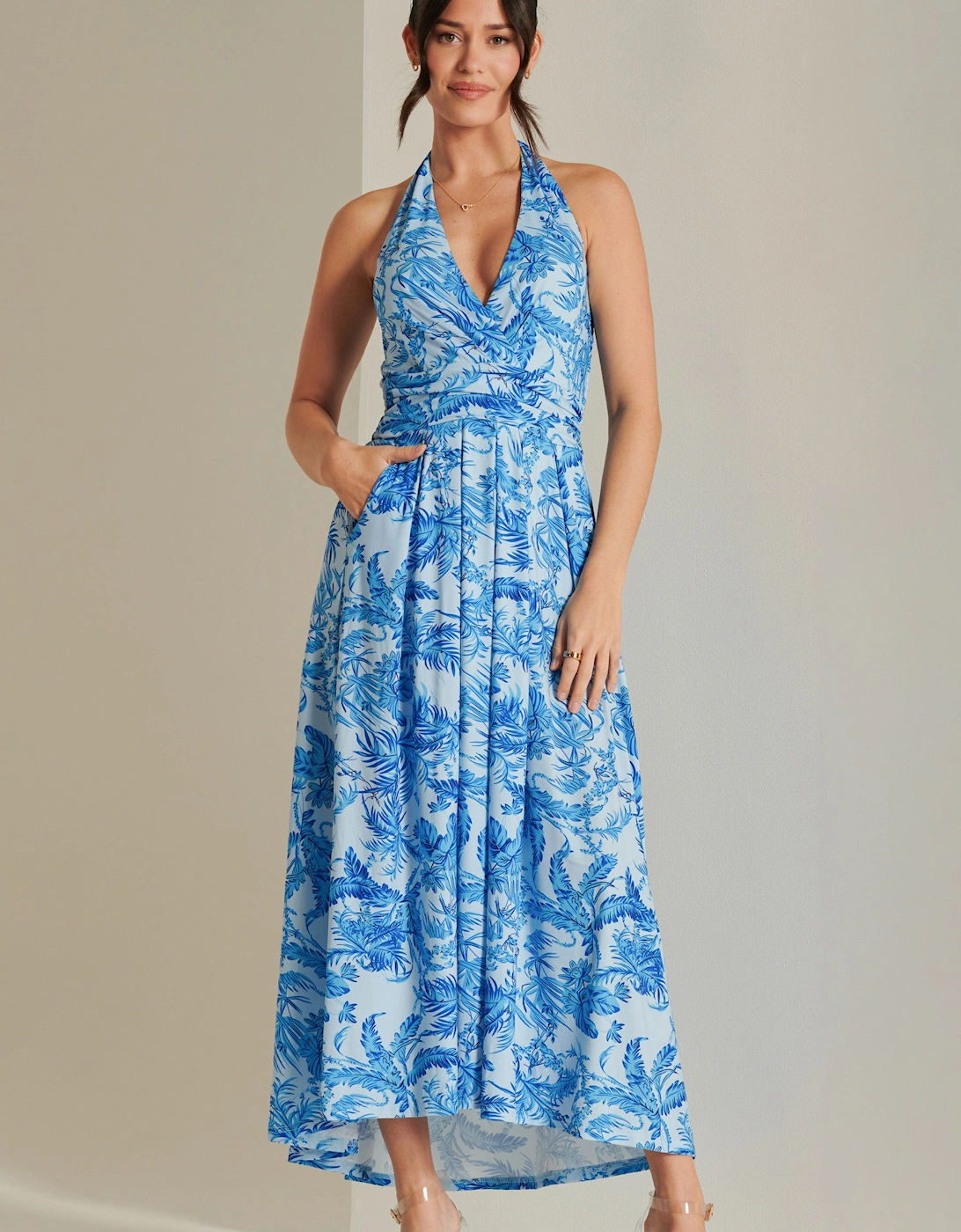 Plunge Neck Shirred Back Maxi Dress, 2 of 1