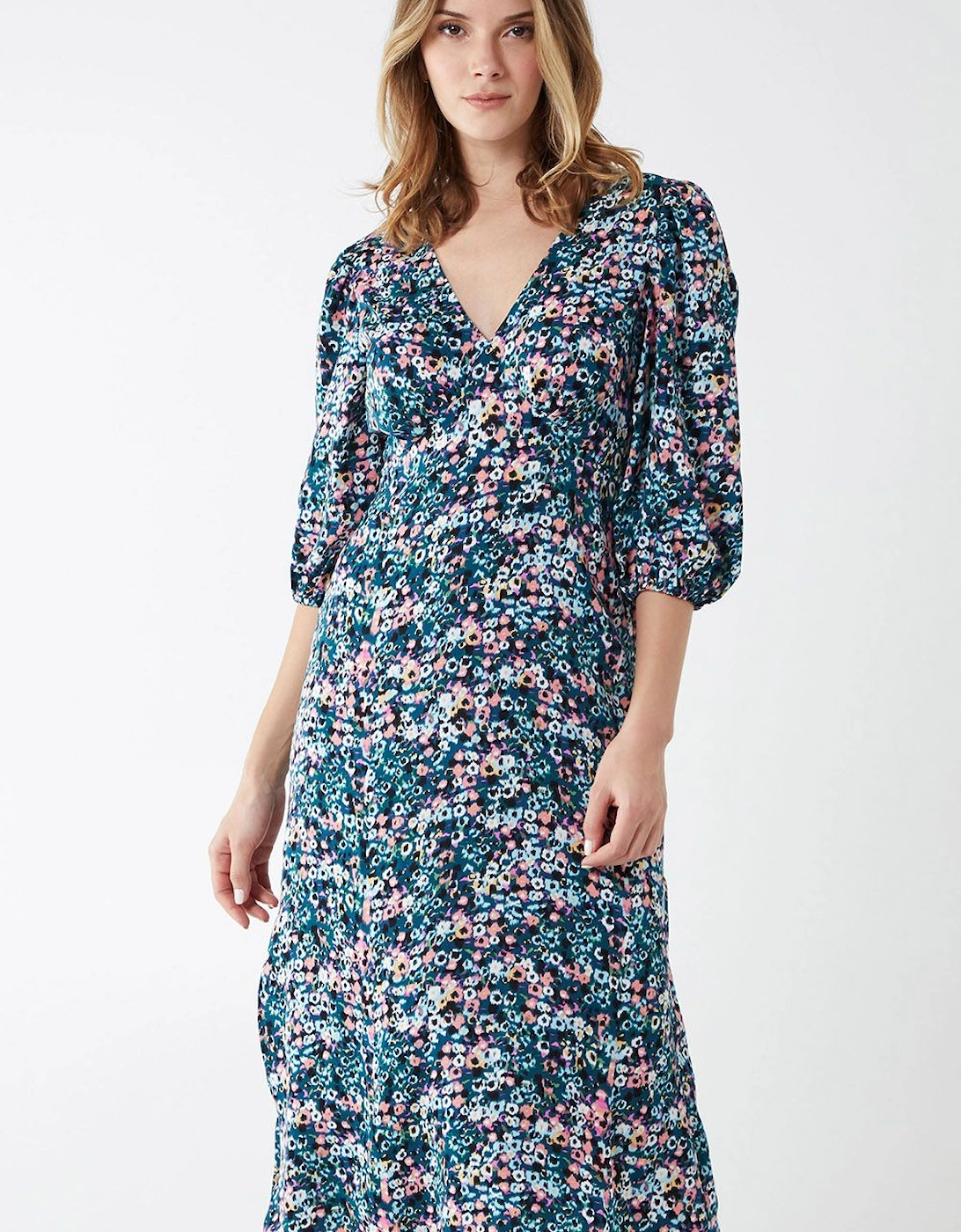 3/4 Puff Frill Sleeve Midi Dress, 2 of 1