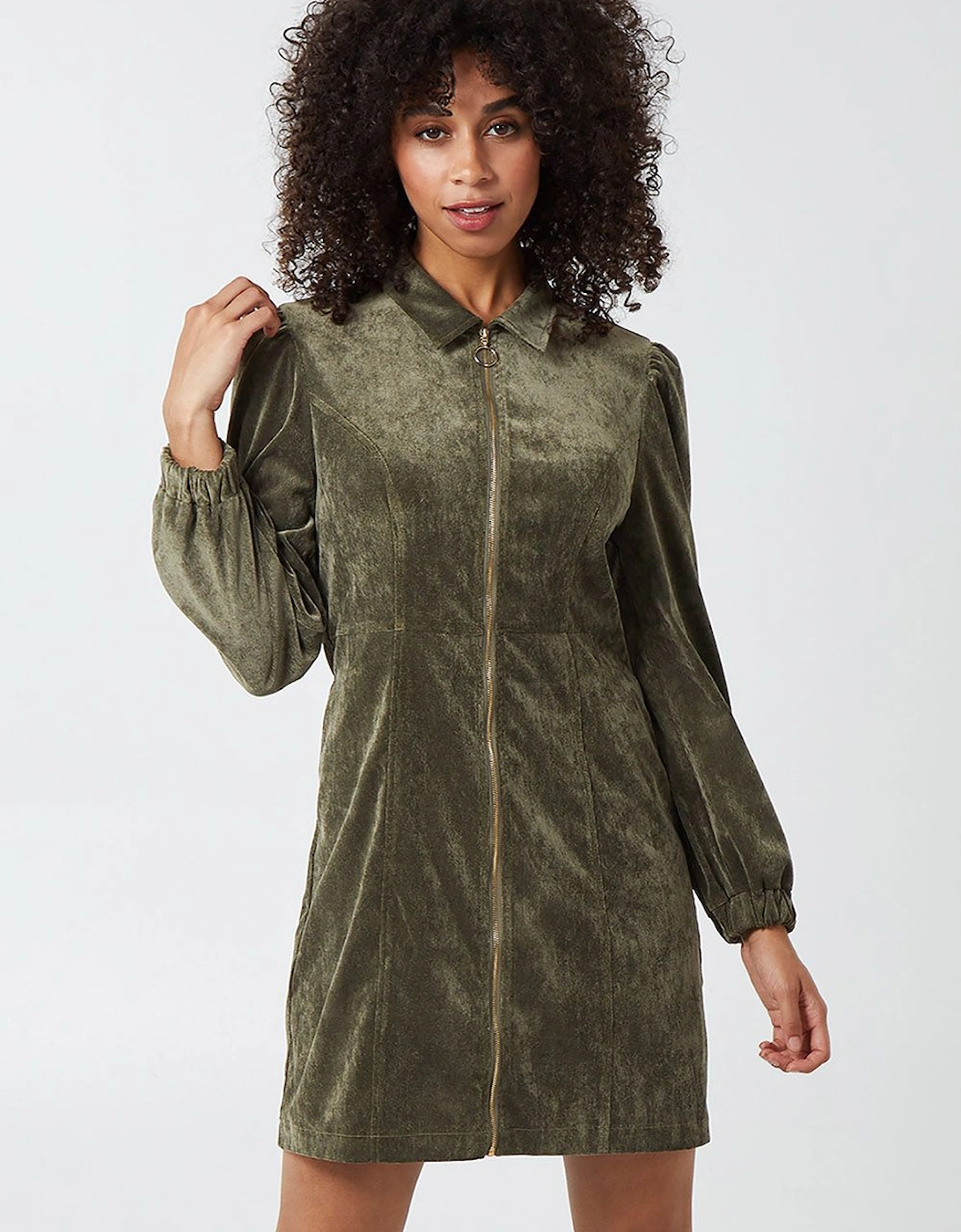 Long Sleeve Front Zip Cord Dress, 2 of 1