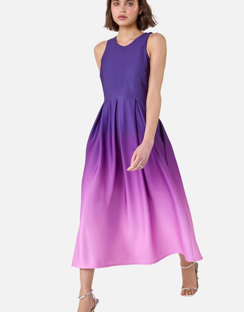 Ombre Pleated Luxe Stretch Midi Dress