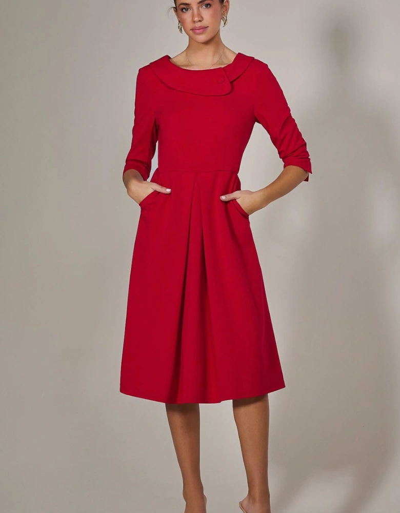 Roll Collar Long Sleeve Midi Dress