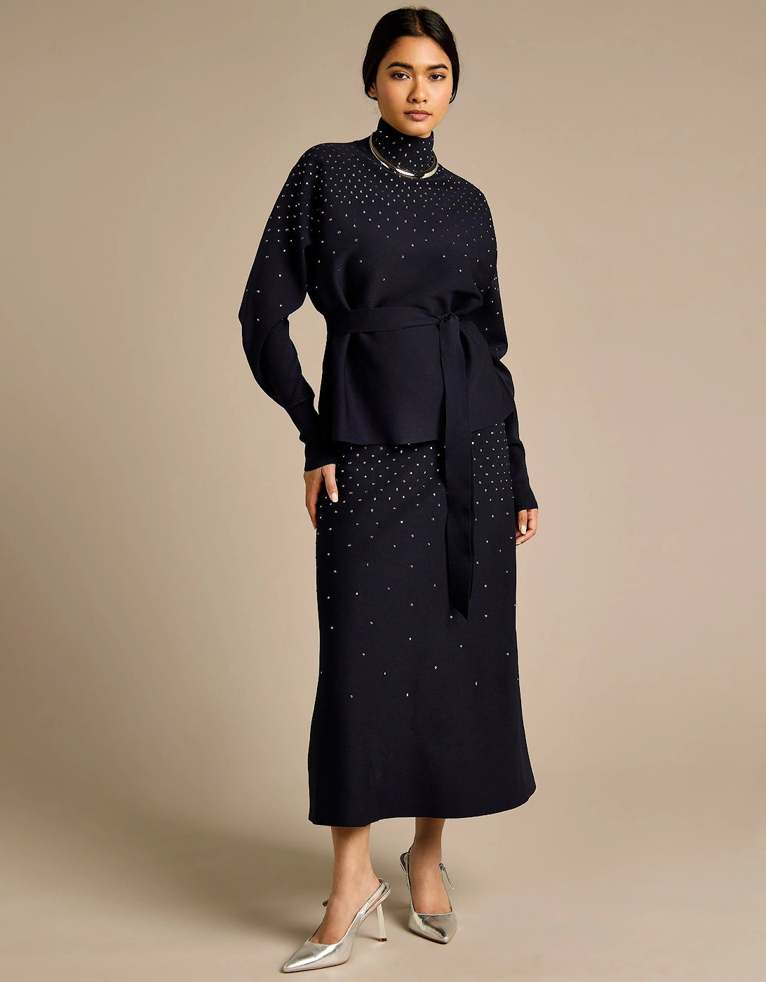 Sparkle Iris Knitted Navy Skirt, 2 of 1