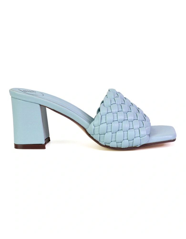 'Aries' Slip On Block Heel Sandals Woven Square Toe