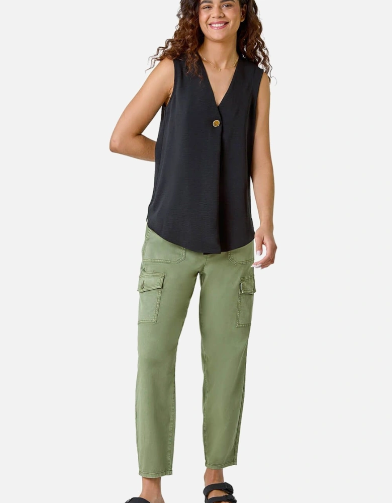 Pleat Front Button Detail V-Neck Vest