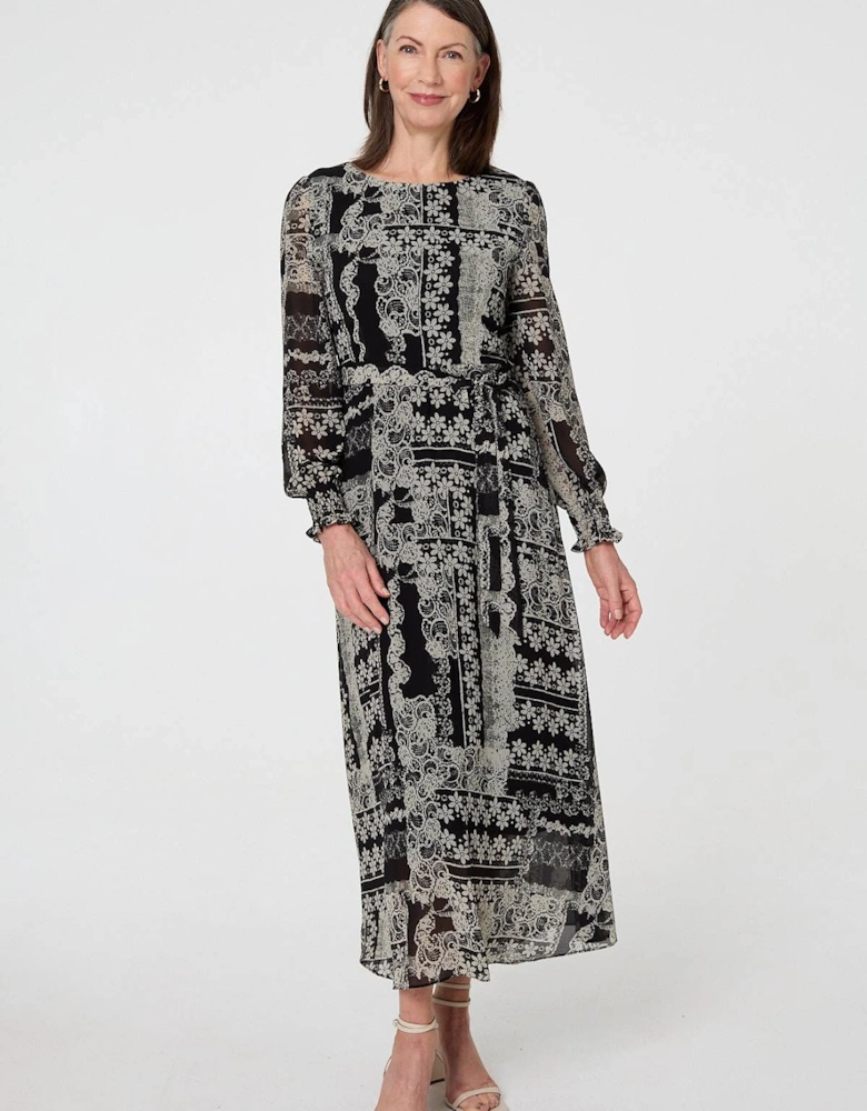 Floral Patchwork Print Long sleeve Dress