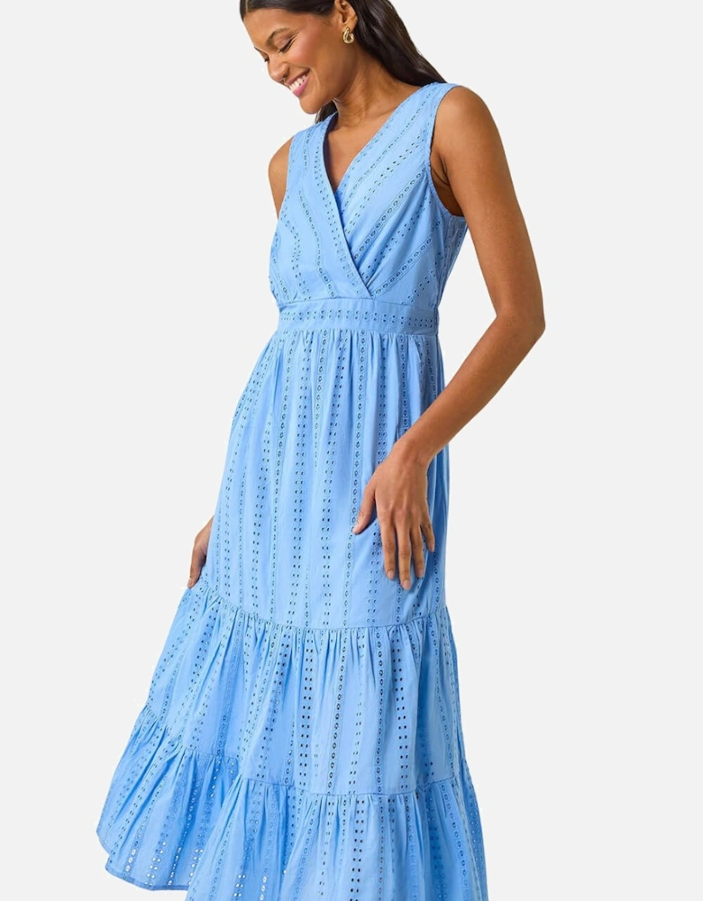 Embroidered V-Neck Midi Dress