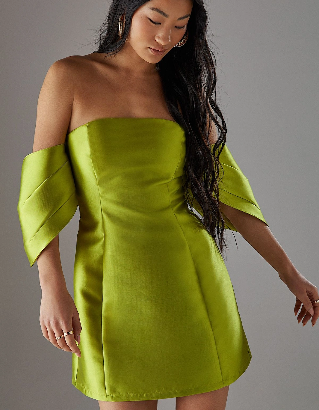Petite Structured Puff Sleeve Bardot Mini Dress, 2 of 1