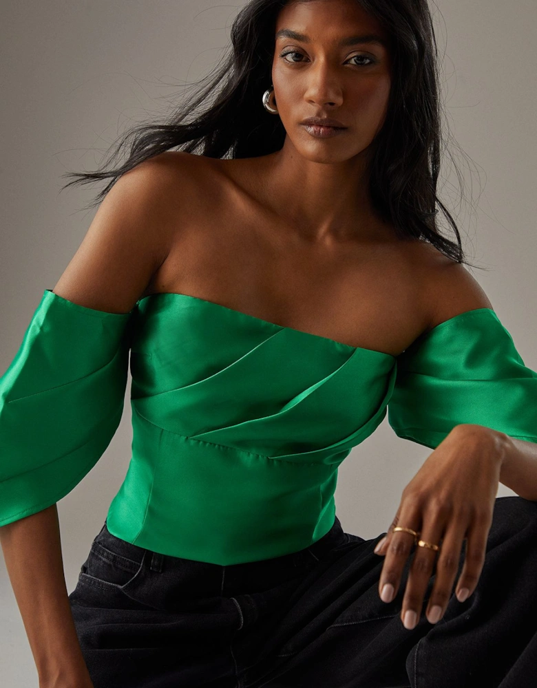 Structured Pleat Detail Bardot Top