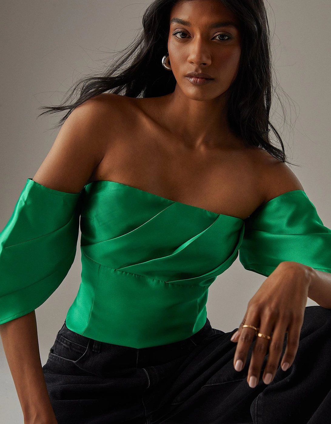 Structured Pleat Detail Bardot Top, 2 of 1