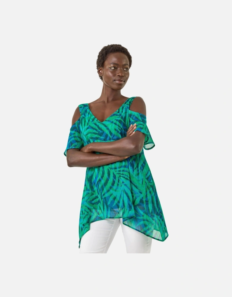 Leaf Print Cold Shoulder Top
