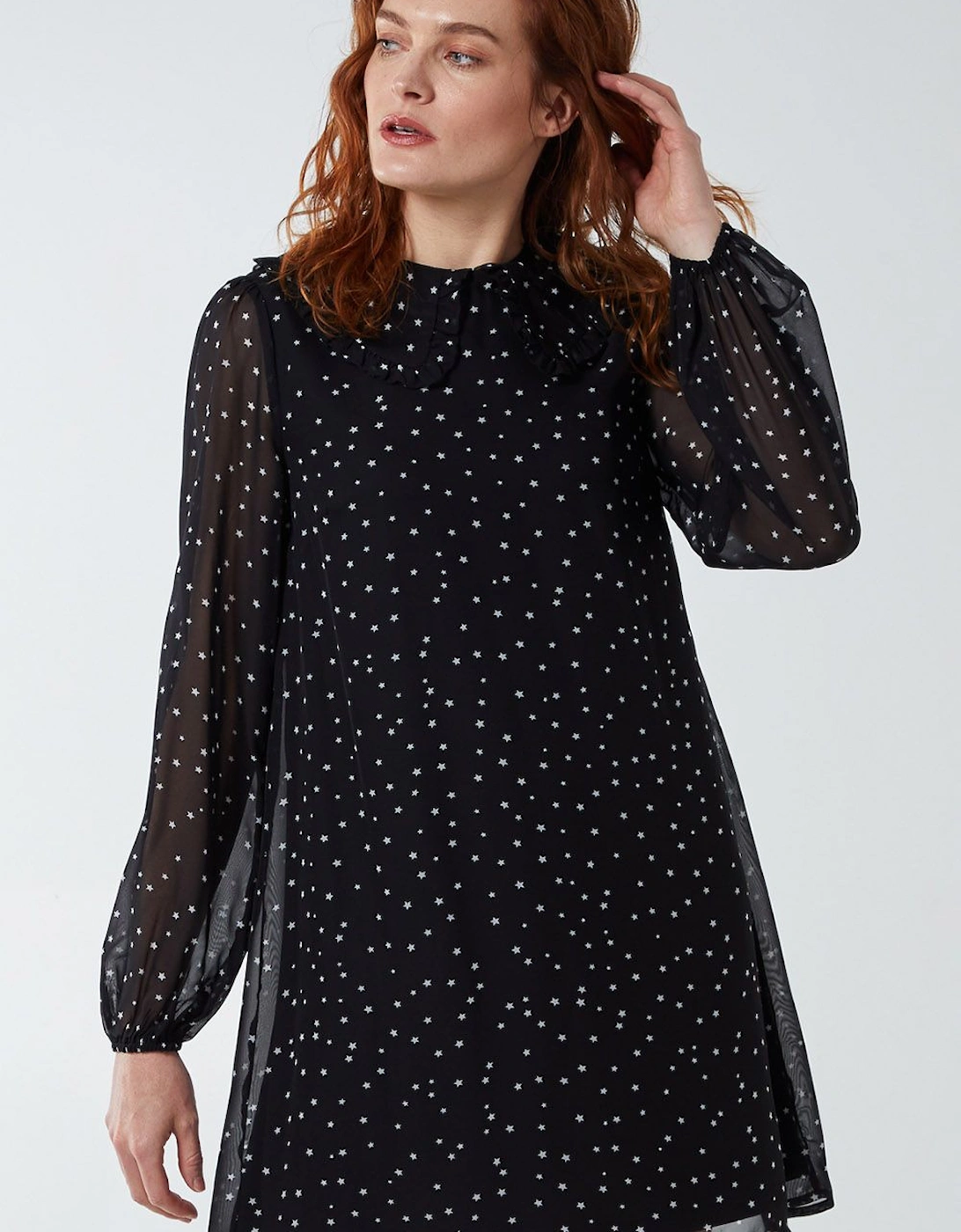Frill Collar Long Sheer Sleeved Swing Dress, 2 of 1