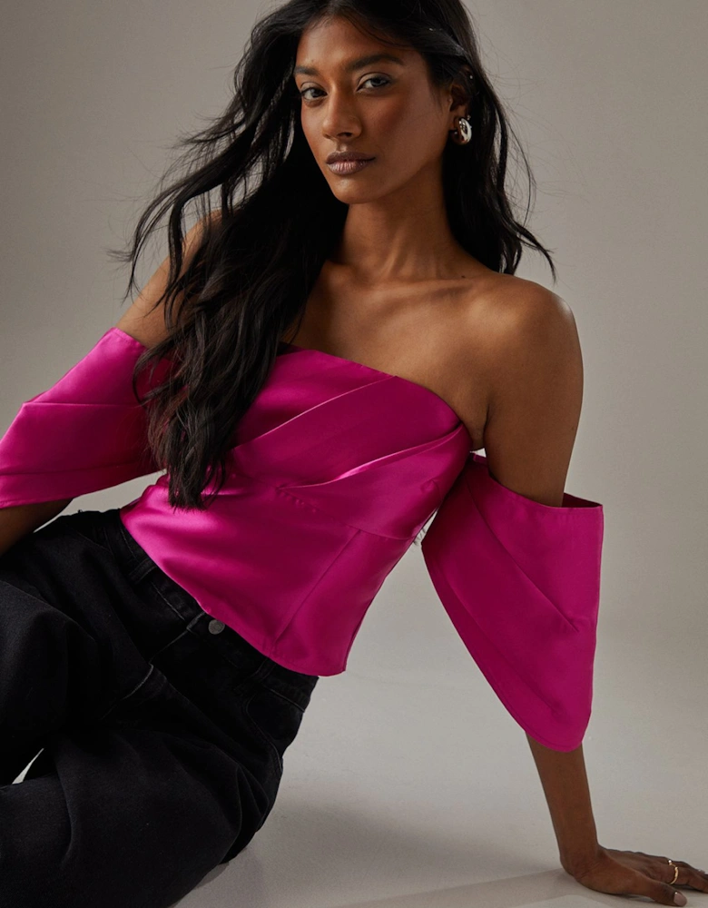 Structured Pleat Detail Bardot Top