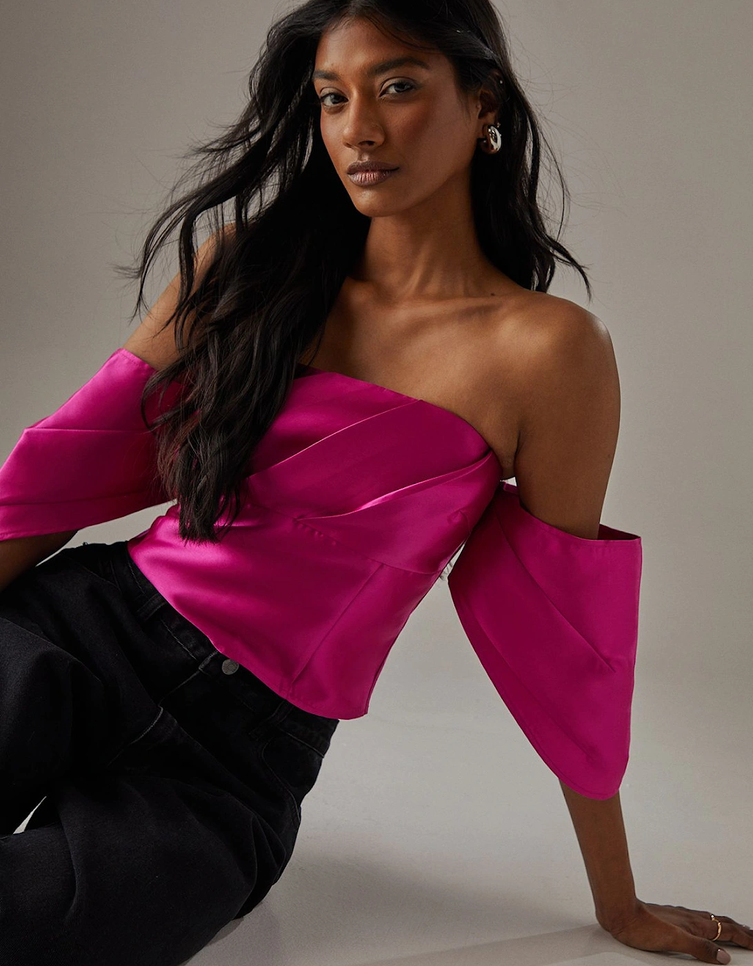 Structured Pleat Detail Bardot Top, 2 of 1