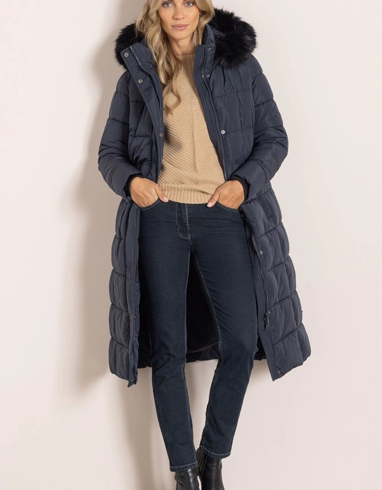 Longline Faux Fur Trim Puffer Coat