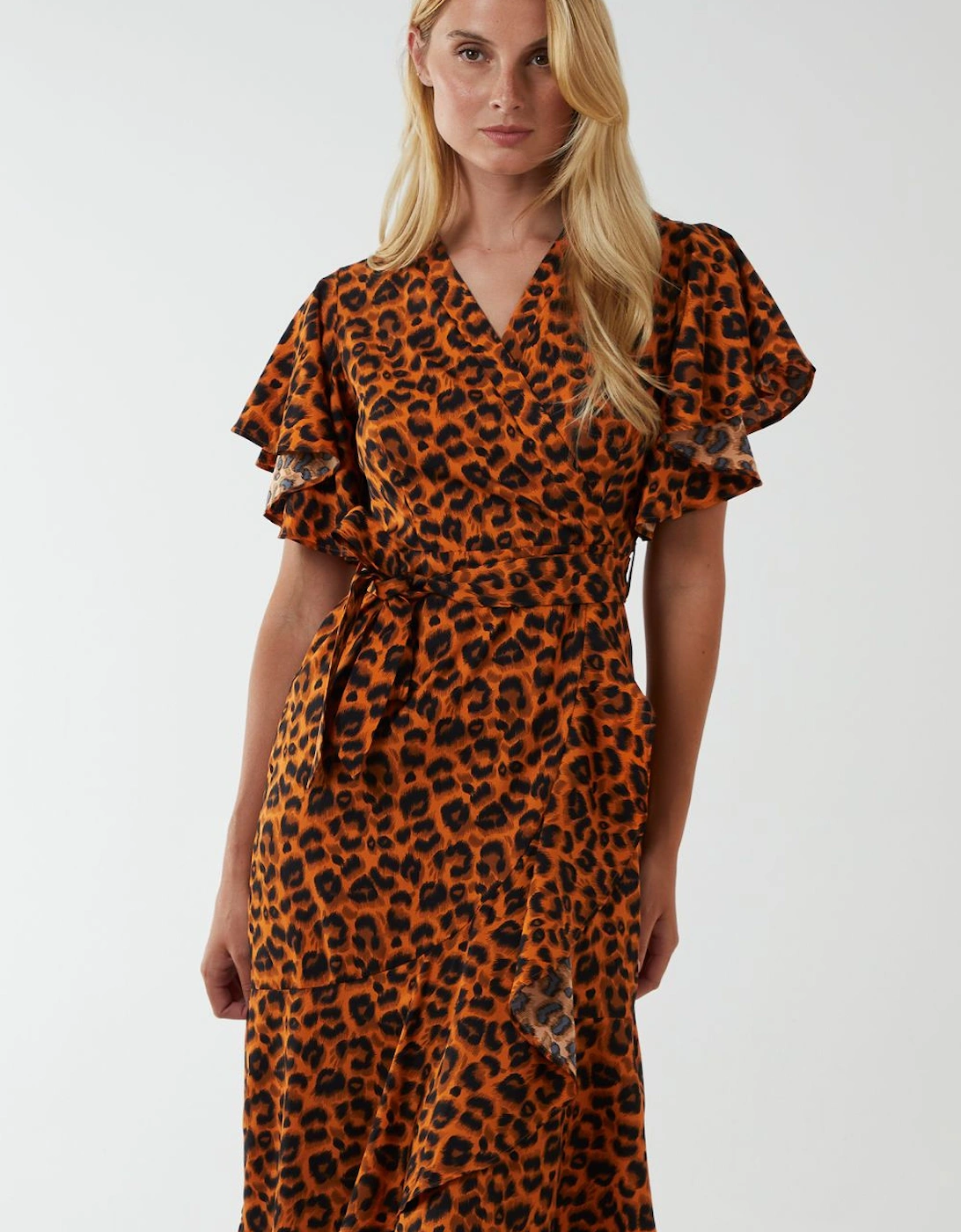 Leopard Print Ruffle Wrap Midi Dress, 2 of 1