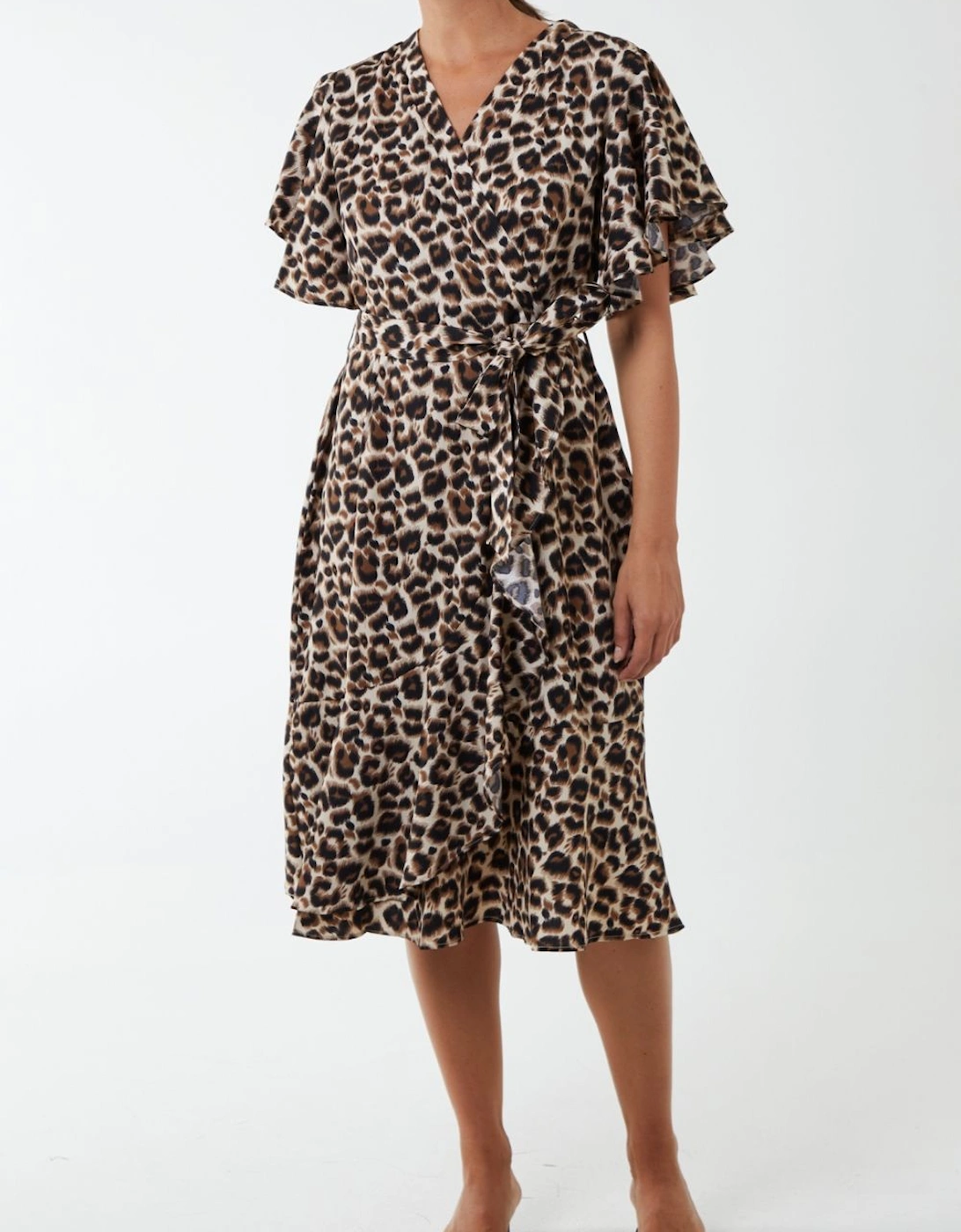 Leopard Print Ruffle Wrap Midi Dress, 2 of 1
