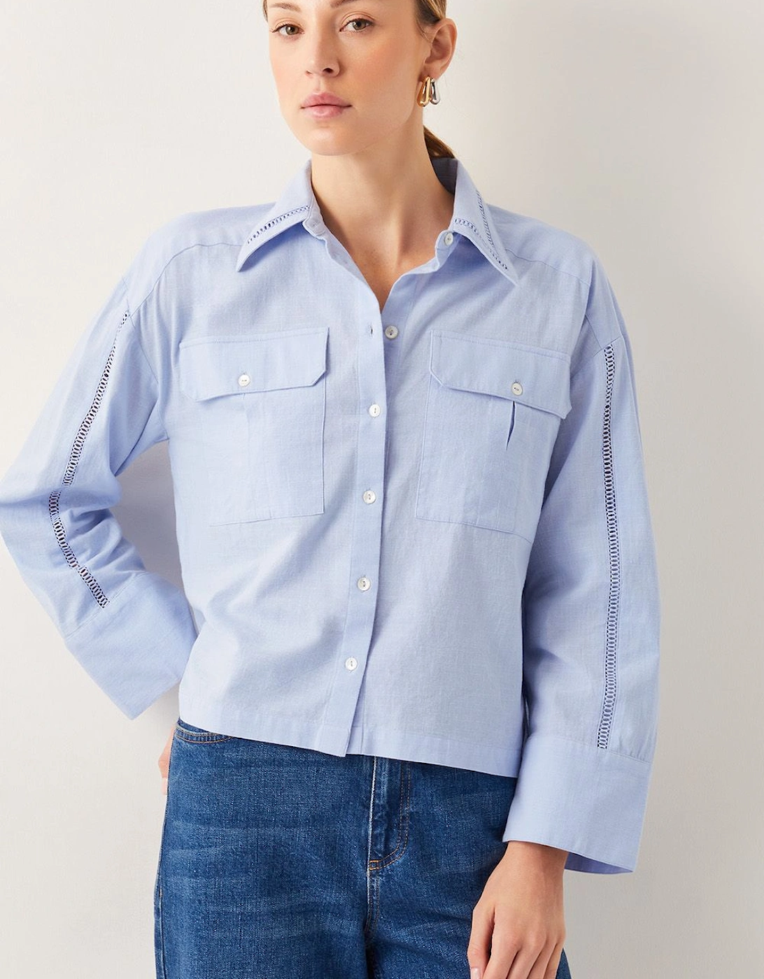 Lilah Cropped Utility Shirt Blue, 2 of 1