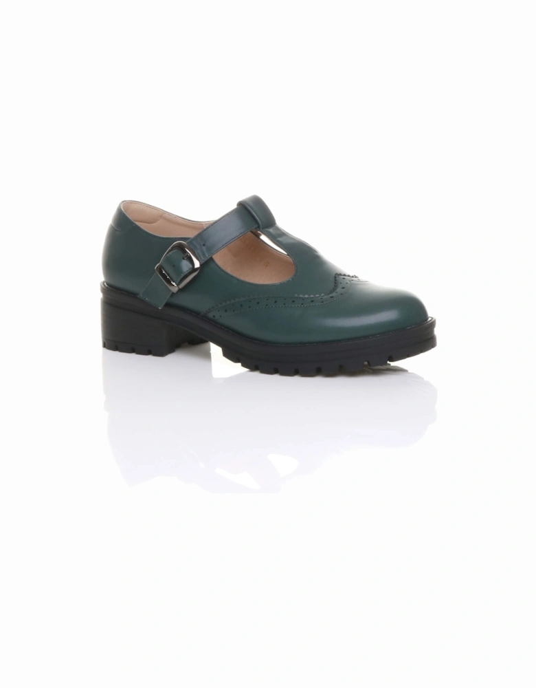 Mid  Heel Chunky Brogues Buckled T-Bar  Mary Janes